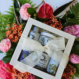 Tropical Luxury boxed gift set comes with full size spa products including all of Ola's beautiful scents:
Passion fruit body wash, Pikake body butter, Coconut honey sugar body polish, Plumeria mineralizing sea body mist and Rainforest therapeutic sea salts